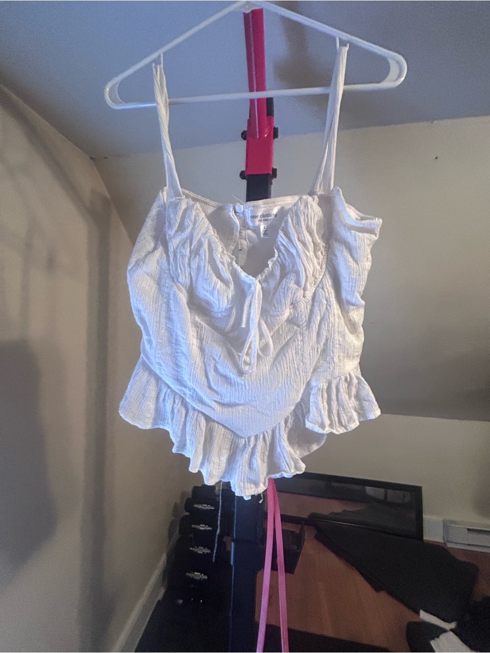 one clothing White Ruffle Tie-Front Camisole